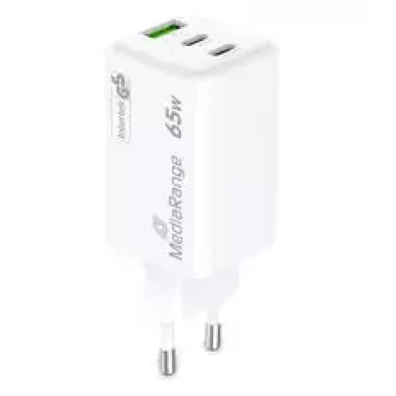 Mobile device charger MediaRange MRMA116-2 — Indoor AC fast charger, 100–240V input, up to 20V output, 2× USB-C, white