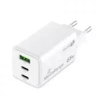 Mobile device charger MediaRange MRMA116-2 — Indoor AC fast charger, 100–240V input, up to 20V output, 2× USB-C, white
