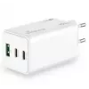 Mobile device charger MediaRange MRMA123 — Indoor AC fast charger for laptop, smartphone, tablet, 100–240V, 2× USB-C, 20V max, white