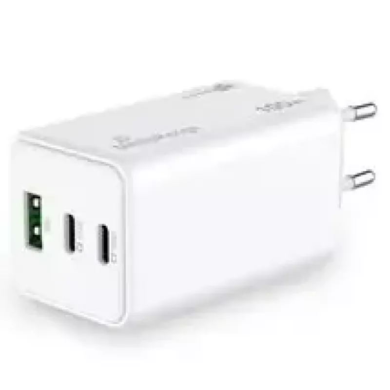 Mobile device charger MediaRange MRMA123 — Indoor AC fast charger for laptop, smartphone, tablet, 100–240V, 2× USB-C, 20V max, white