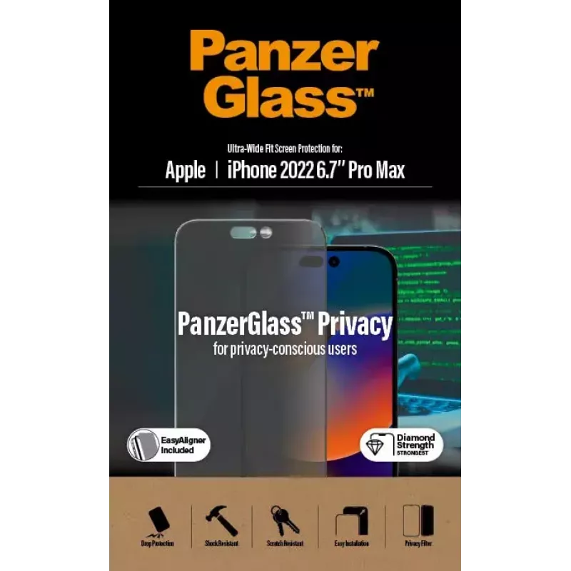 PanzerGlass ® Privacy Screen Protector iPhone 14 Pro Max | Ultra-Wide Fit w. EasyAligner