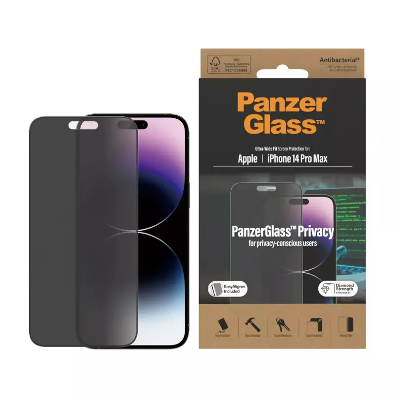 PanzerGlass ® Privacy Screen Protector iPhone 14 Pro Max | Ultra-Wide Fit w. EasyAligner