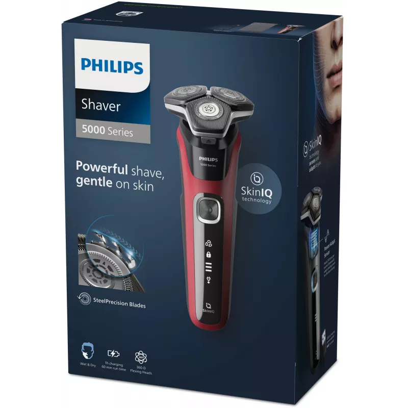 Rotation shaver Philips Series 5000 S5883/10 — 3-head, wet & dry, 60 min runtime, LED display, USB rechargeable