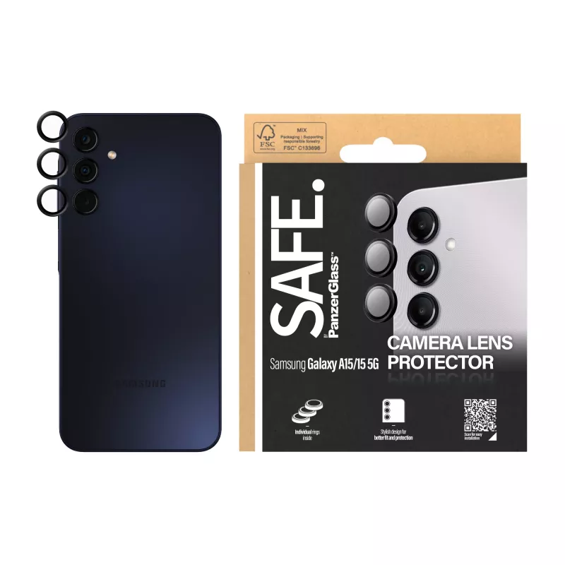 Camera Lens Protector PanzerGlass SAFE. by Samsung Galaxy A15 Black Scratch Shock Resistant