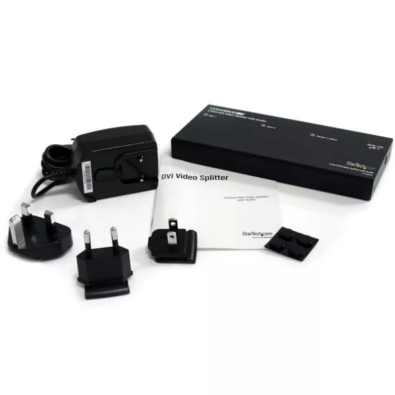 StarTech.com 2 Port DVI Video Splitter with Audio, DVI, 2x DVI, 1920 x 1200 pixels, Black, Aluminium, 10 m