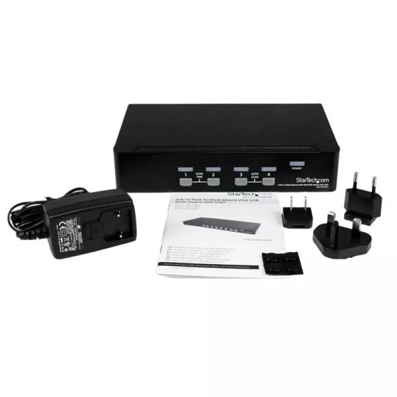 StarTech.com 4 Port 1U Rackmount USB KVM Switch with OSD, 1920 x 1440 pixels, Rack mounting, 5.4 W, 1U, Black