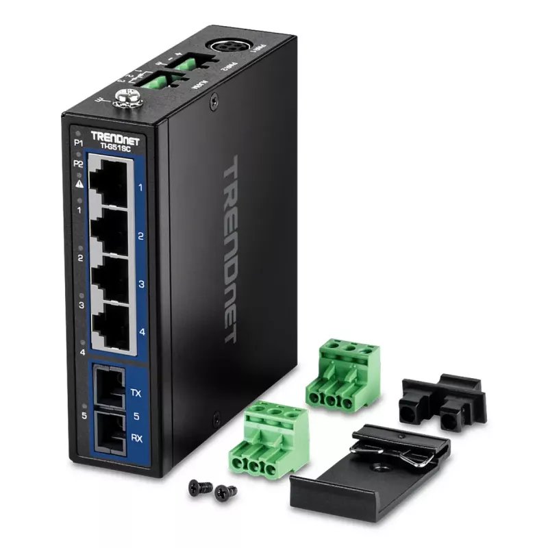 Unmanaged Gigabit Ethernet Switch TRENDnet TI-G51SC, 4x RJ-45 10/100/1000, 10 Gbit/s capacity, 2000 MAC, 9–60V, wall-mountable