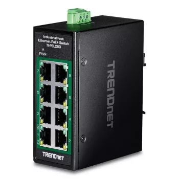 Unmanaged Fast Ethernet PoE Switch TRENDnet TI-PELC80 — 8x 10/100 Mbps RJ-45, IEEE 802.3af/at, 48–56V DC, wall-mountable