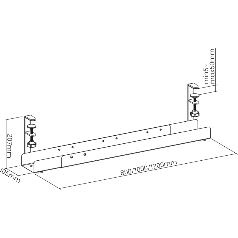 InLine Universal cable guide rail 3-level (80/100/120 cm) for under-table mounting, black