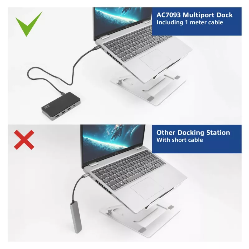 ACT USB-C 4K MST docking station for 2 HDMI monitors, Ethernet, USB-C, 3x USB-A, PD pass-through and 1 meter detachable connection cable