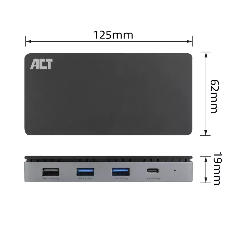 ACT USB-C 4K MST docking station for 2 HDMI monitors, Ethernet, USB-C, 3x USB-A, PD pass-through and 1 meter detachable connection cable
