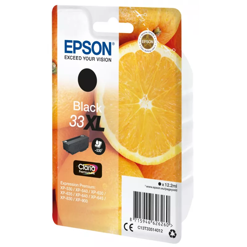 Epson Oranges Singlepack Black 33XL Claria Premium Ink, High (XL) Yield, Black, Pigment-based ink, 12.2 ml, 1 pc(s)
