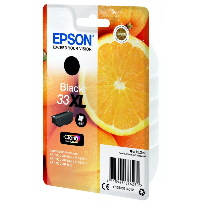 Epson Oranges Singlepack Black 33XL Claria Premium Ink, High (XL) Yield, Black, Pigment-based ink, 12.2 ml, 1 pc(s)