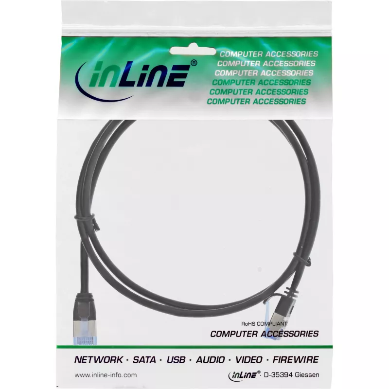 InLine Slim round Patch Cable U/FTP Cat.6A black 3m