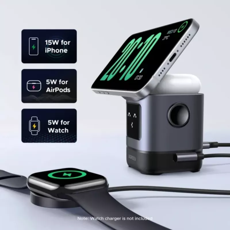 Charger UGREEN 45775 — indoor AC wireless fast charger, universal, 1× USB-C, black/grey