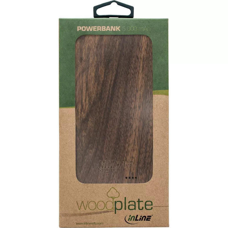 InLine woodplate, USB PowerBank 5.000mAh, with LED, walnut wood