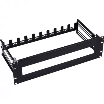 InLine 19106A 19 inch 3U Circuit Breaker Panel with Depth-Adjustable Top-Hat Rail, Steel, Black