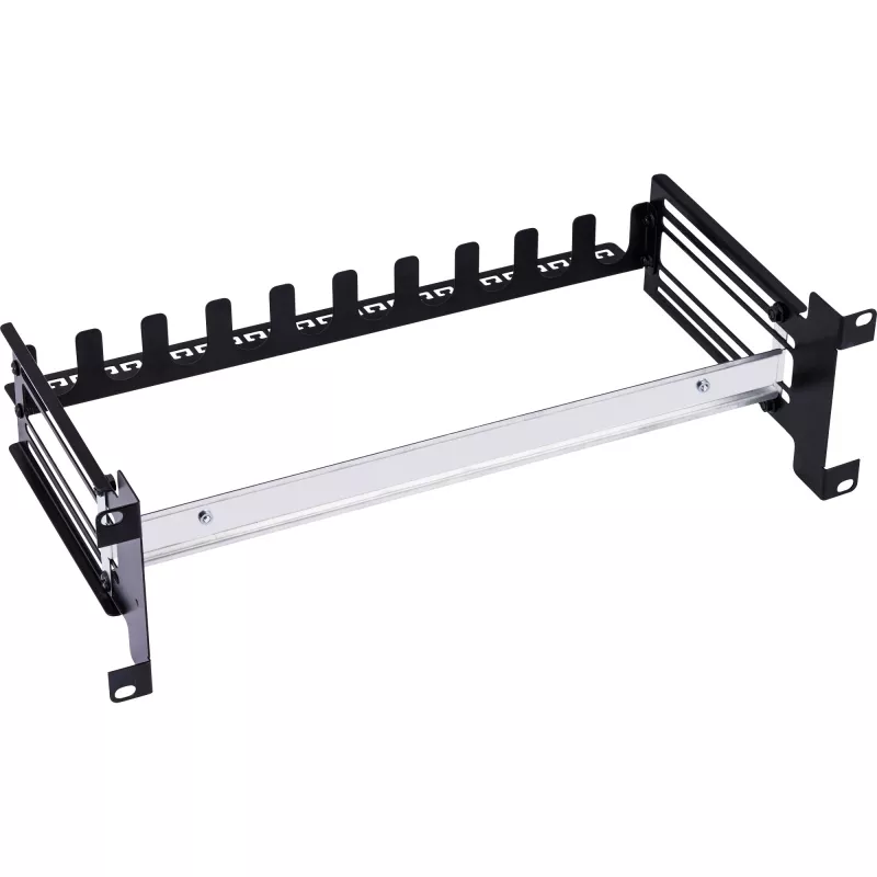 InLine 19106A 19 inch 3U Circuit Breaker Panel with Depth-Adjustable Top-Hat Rail, Steel, Black