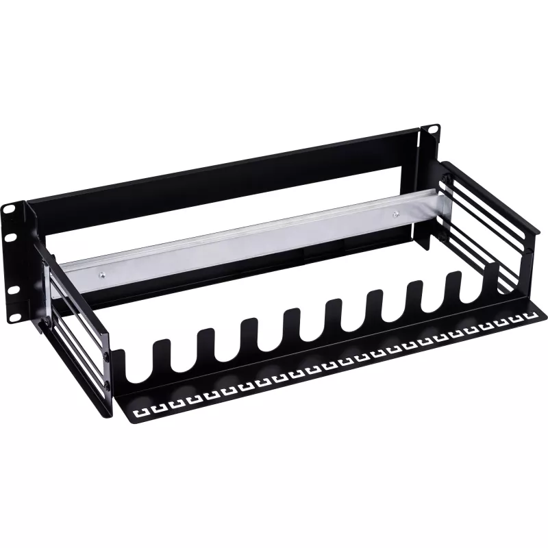 InLine 19106A 19 inch 3U Circuit Breaker Panel with Depth-Adjustable Top-Hat Rail, Steel, Black