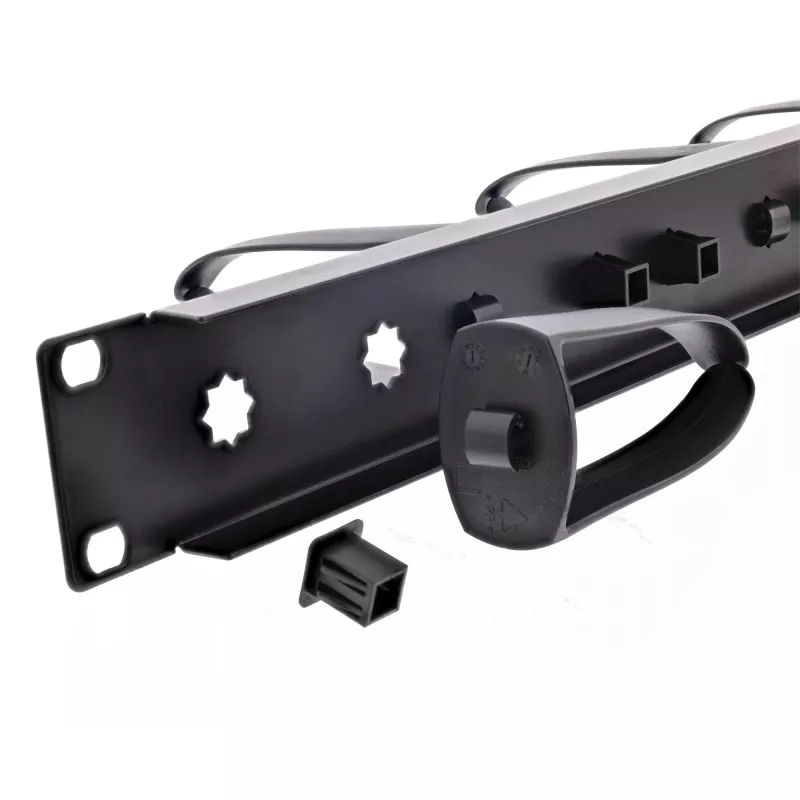 InLine 19 inch cable management panel, 9 plastic brackets removable, RAL9005 black