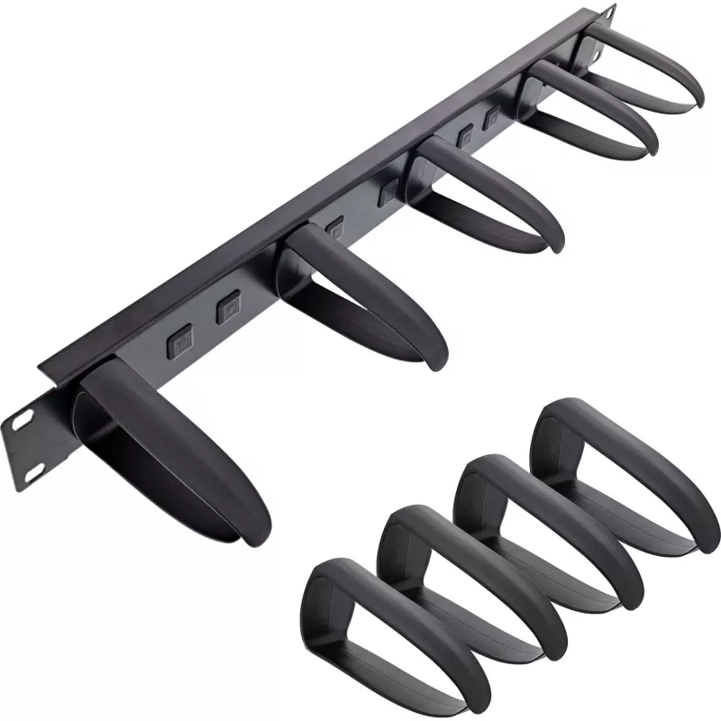 InLine 19 inch cable management panel, 9 plastic brackets removable, RAL9005 black