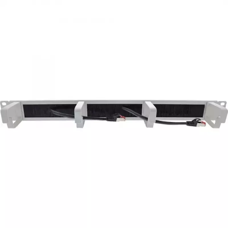 InLine 19 inch cable entry plates with brush insert and 4 brackets, 1U, RAL 7035
