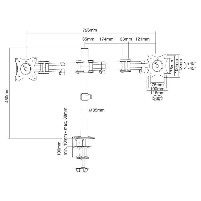 InLine Desktop bracket, for 2x TFT/LCD/LED up to 68cm (27 inch) max. 2x8 kg