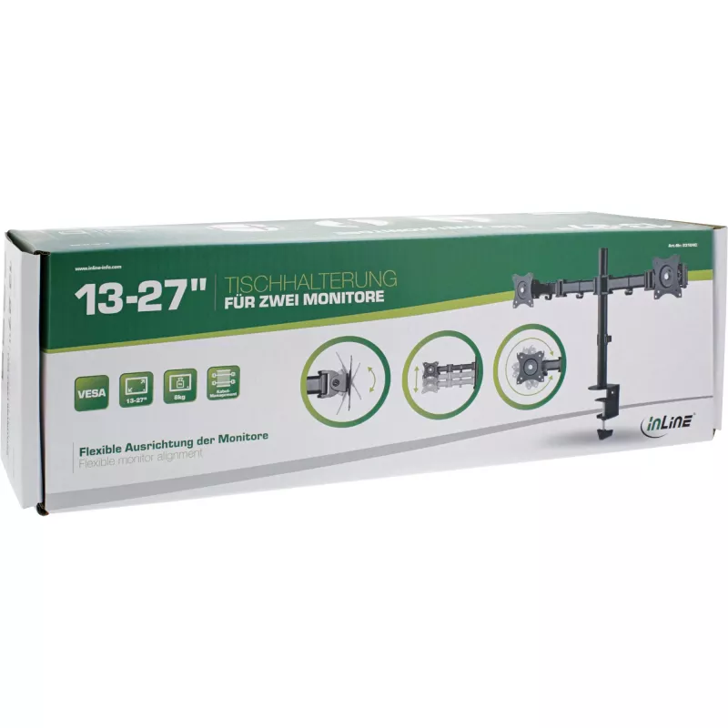 InLine Desktop bracket, for 2x TFT/LCD/LED up to 68cm (27 inch) max. 2x8 kg