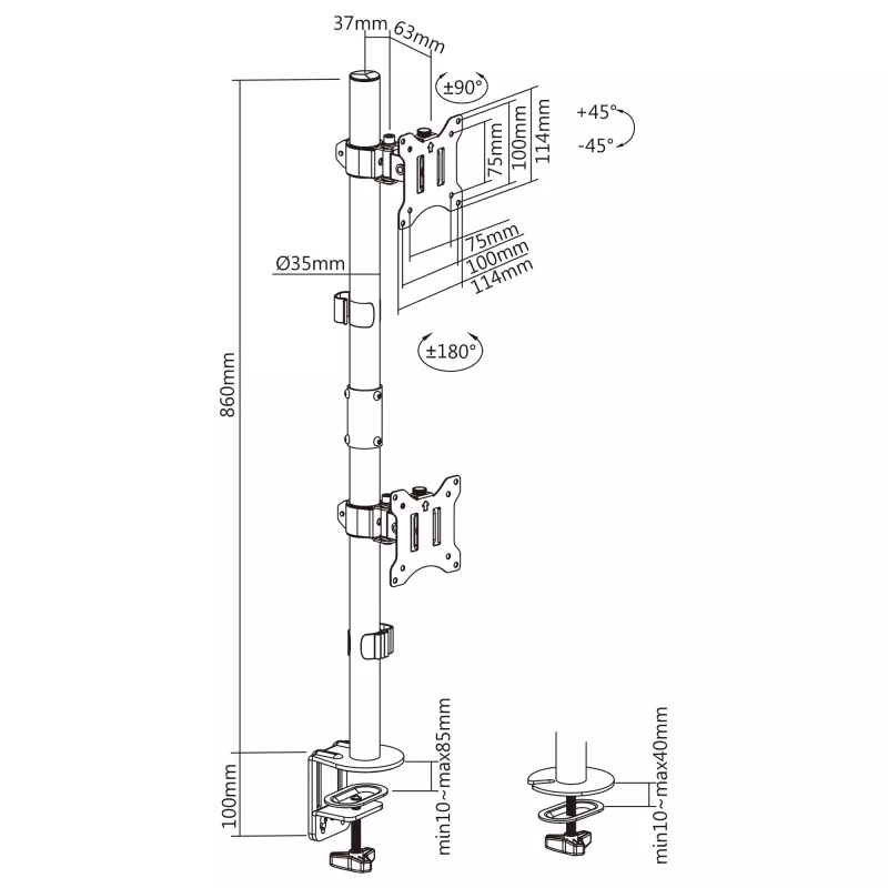 InLine Desk Bracket for 2x TV/LED/TFT Display up to 81cm 32 inch max. 9kg