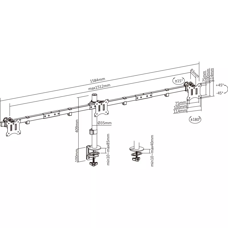 InLine Desk Bracket for 3x TV / LED / TFT Display up to 81cm 32 inch max. 7kg