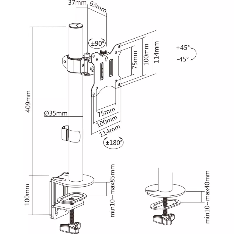 InLine Desk Bracket for TV / LED / TFT Display up to 81cm 32 inch max. 9kg black