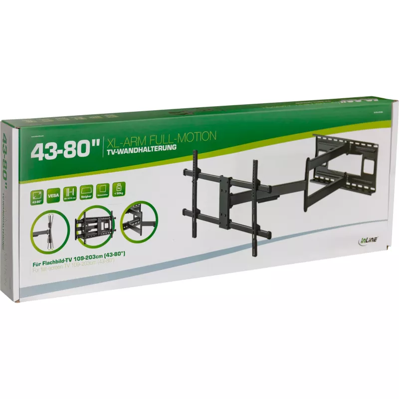 InLine XL-Arm Full-Motion TV Wall Mount, for 43 inch-80 inch Flat Panel TVs, max. 50kg