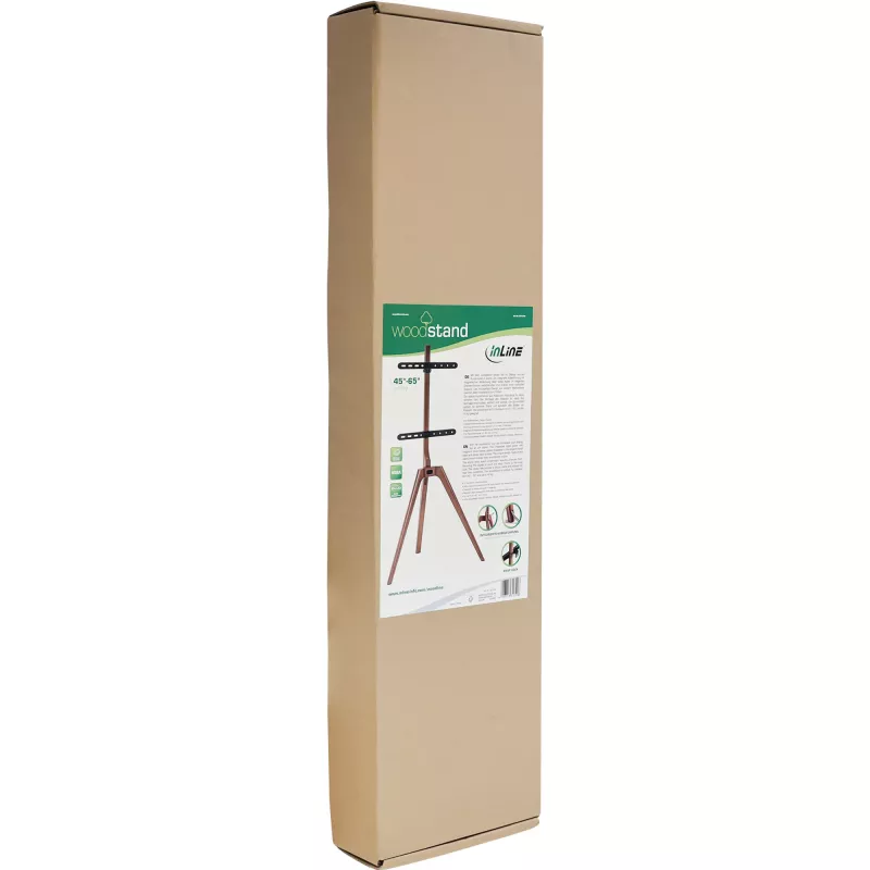 InLine woodstand TV Floor Stand Tripod for 45-65 inch Displays, Walnut, Max 40 kg, VESA 200x200 to 600x400, Height Adjustable, Cable Management