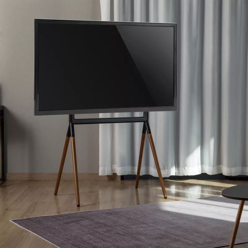 INLINE Woodstand Studio TV Stand for 49-70 inch Displays, Walnut Wood & Metal Frame, 40kg Capacity, VESA up to 600x400, Cable Management, Floor Stand