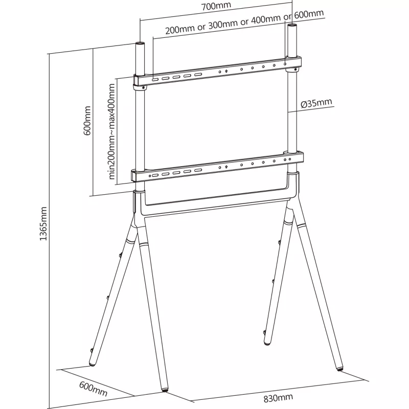 INLINE Woodstand Studio TV Stand for 49-70 inch Displays, Walnut Wood & Metal Frame, 40kg Capacity, VESA up to 600x400, Cable Management, Floor Stand