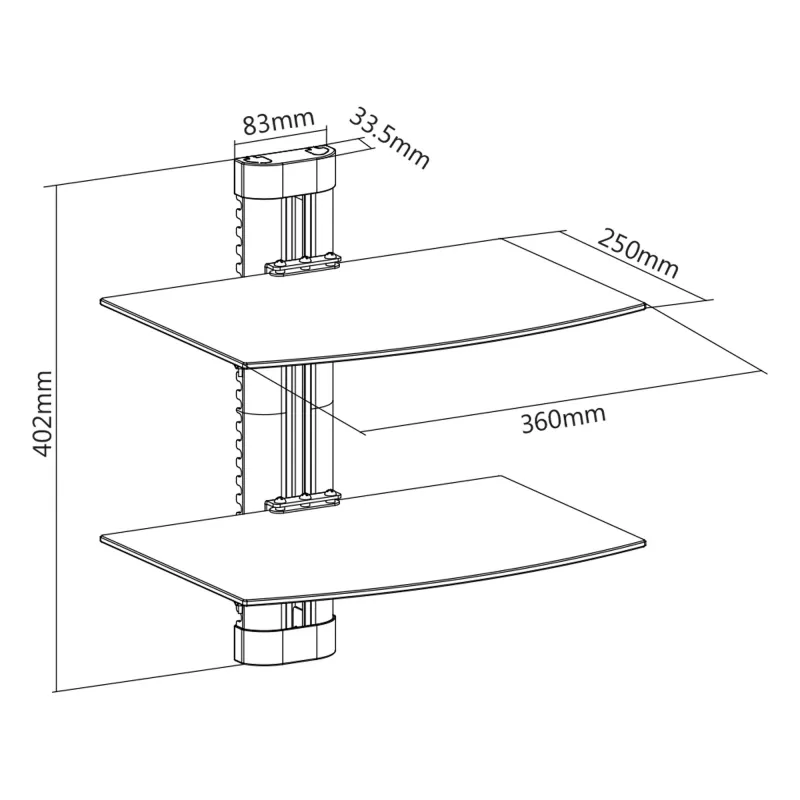 InLine Wall mount, for DVD, Bluray, Sat-Receiver, max 8kg, black