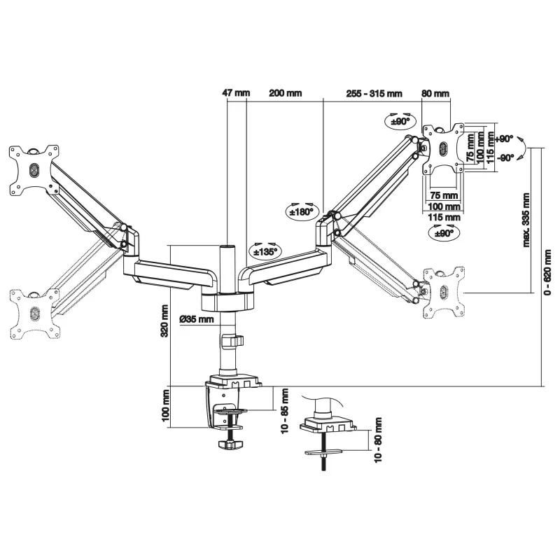 InLine table mount with lift, for two monitors up to 82cm (32 inch), 9kg
