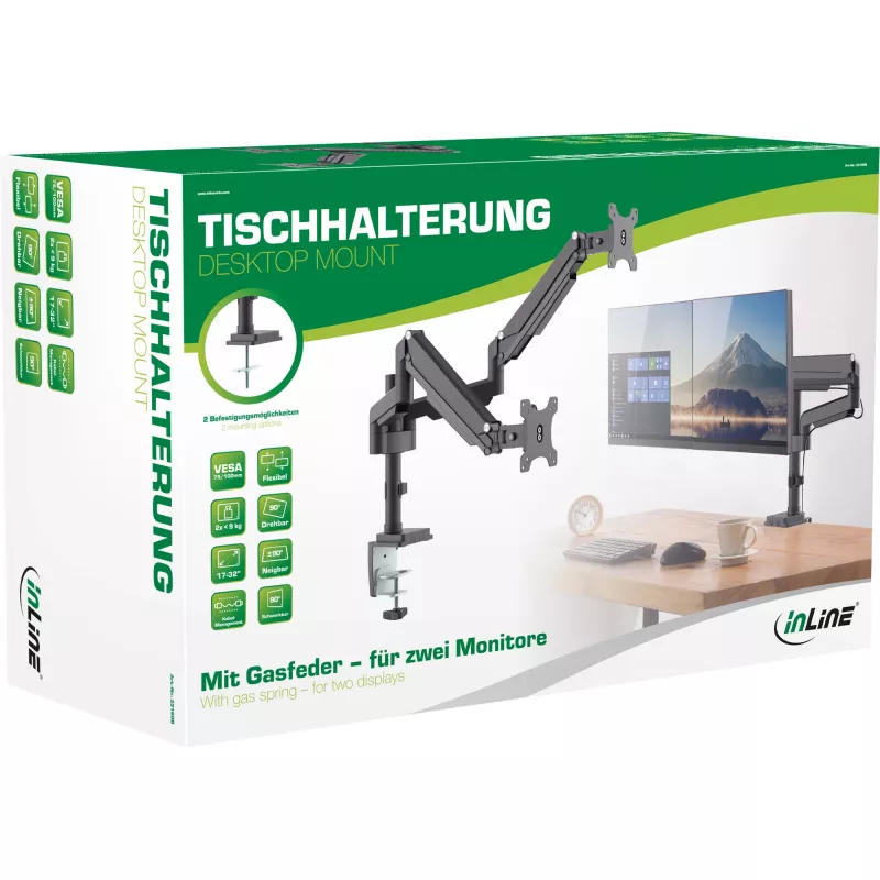 InLine table mount with lift, for two monitors up to 82cm (32 inch), 9kg