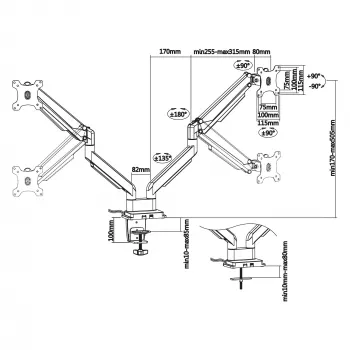 InLine desk mount w/ lift and USB/Audio, 2 monitors up to 81cm (32 inch) 9kg,silver