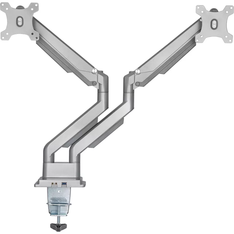 InLine desk mount w/ lift and USB/Audio, 2 monitors up to 81cm (32 inch) 9kg,silver