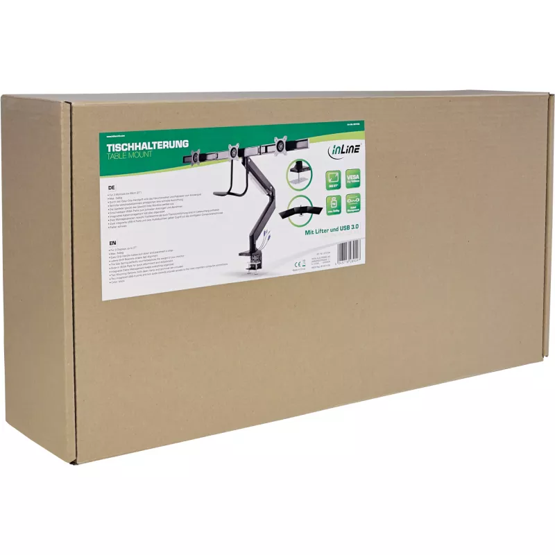 InLine Desktop mount with lifter and USB3.0, movable, for 3 displays up to 27 inch