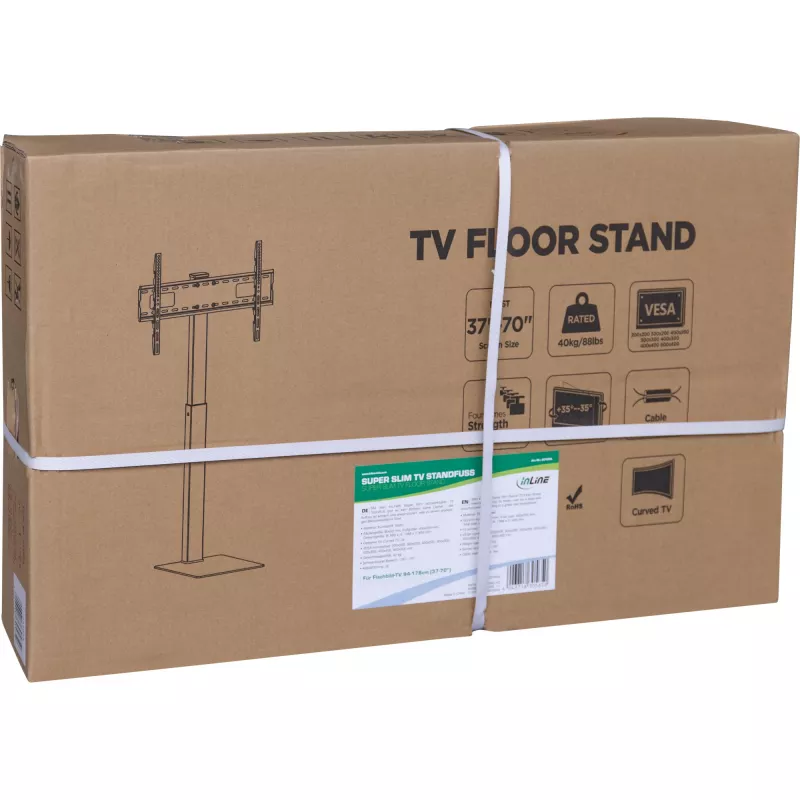 InLine TV Stand Height Adjustable for 37-70 inch LED TVs, Max 40 kg, VESA 200x200 to 600x400, Black