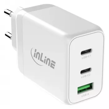 InLine mobile device charger 31506E — Indoor AC universal fast charger, 100–240V input, up to 20V/5A output, 1x USB-A, 2x USB-C, White