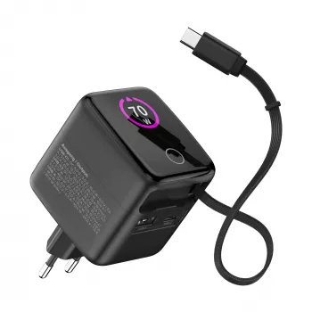 InLine USB power supply, 70W, GaN, USB-C PD + USB-A QC, cable 60cm, black