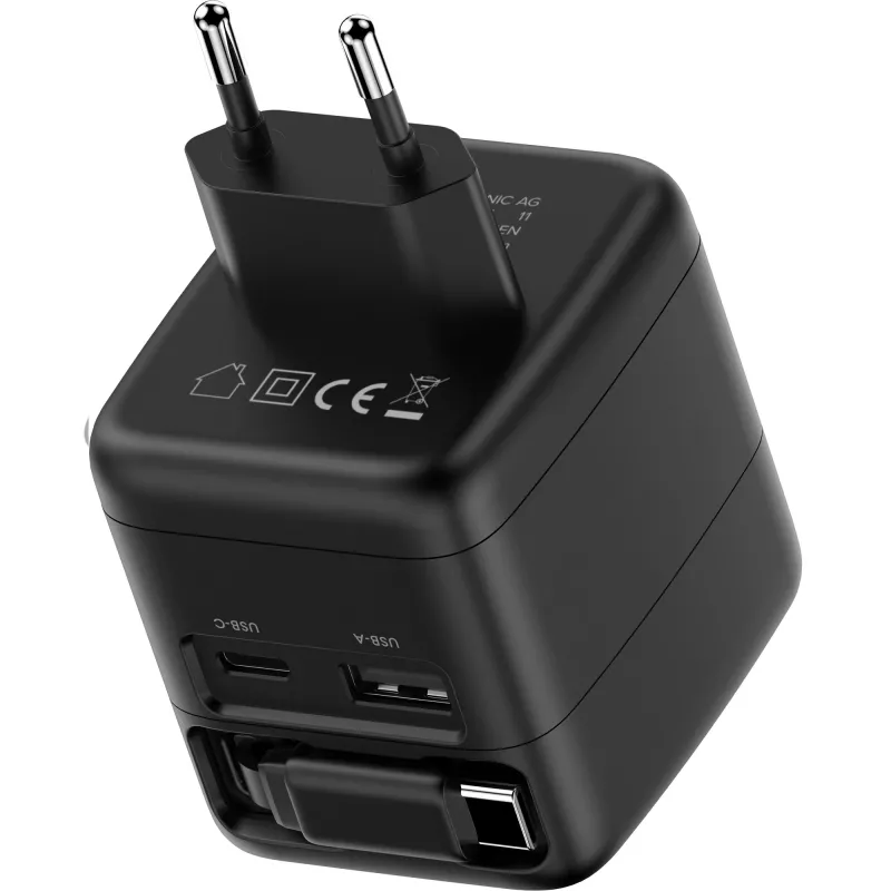 InLine USB power supply, 70W, GaN, USB-C PD + USB-A QC, cable 60cm, black