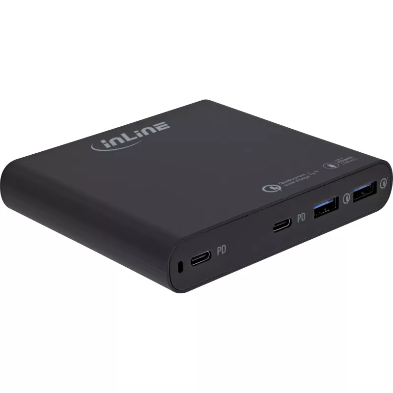 InLine USB power supply, GaN charger, 4-port, 2x USB-C + 2x USB-A, 120W, white