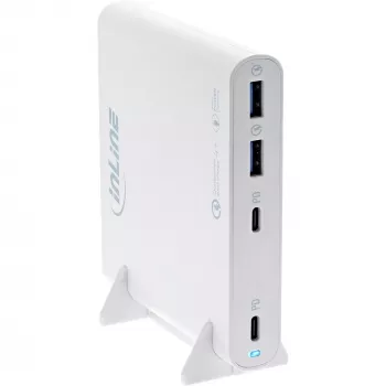 InLine USB power supply, GaN charger, 4-port, 2x USB-C + 2x USB-A, 120W, white