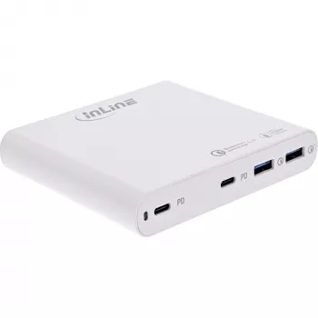 InLine USB power supply, GaN charger, 4-port, 2x USB-C + 2x USB-A, 120W, white