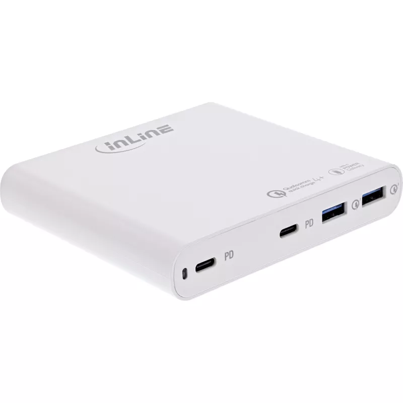 InLine USB power supply, GaN charger, 4-port, 2x USB-C + 2x USB-A, 120W, white