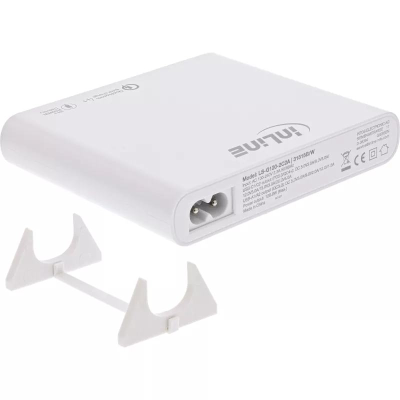 InLine USB power supply, GaN charger, 4-port, 2x USB-C + 2x USB-A, 120W, white